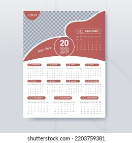 2023 Calendar Layout, Print Ready wall calendar, or New year Desk Calendar template design.