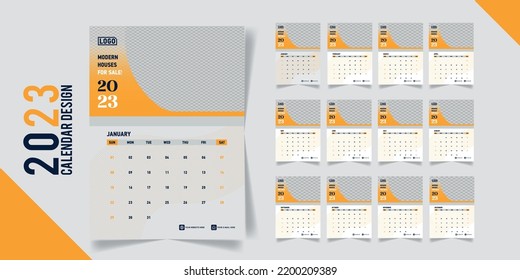 2023 calendar minimalist template or calendar a4 layout design. Week start on Sunday. Vertical editable page, annual wall calendrer grid vector illustration. Simple corporate card