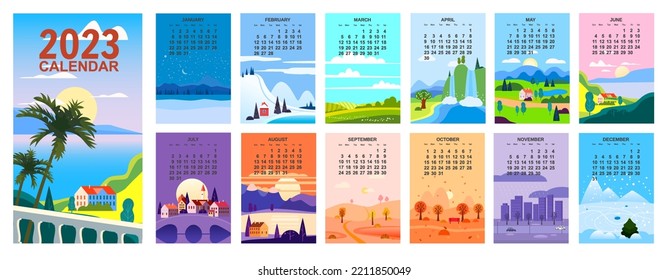 2023 Calendario paisaje minimalista fondos naturales de cuatro estaciones