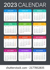 2023 calendar - Monday to Sunday - Vector Template