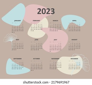 2023 calendar on beige background, vector illustration
