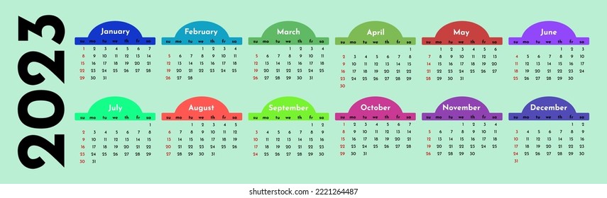 2023 calendar on green background