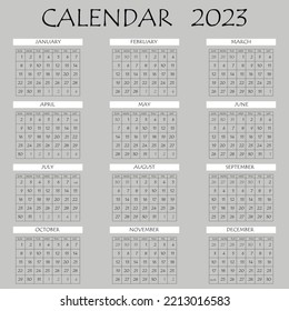2023 calendar planner. Corporate week. Template layout, 12 months yearly, white background. Simple design for business brochure, flyer, print media, advertisement. Week starts from Monday