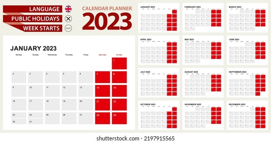 2023 Calendar Planner Design, week starts from Monday.
