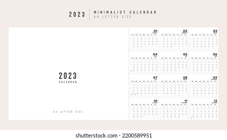 2023 Calendar planner Minimalist Style. Classic minimal calendar planner design for printing template set of 12 pages desk calendar. vector illustration