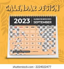 2023 calendar. Planner template. Desk schedule layout. Week starts Sunday. Yearly calendar organizer. Table monthly diary grid with month. Vector illustration. Horizontal design.
