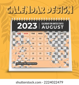 2023 calendar. Planner template. Desk schedule layout. Week starts Sunday. Yearly calendar organizer. Table monthly diary grid with month. Vector illustration. Horizontal design.