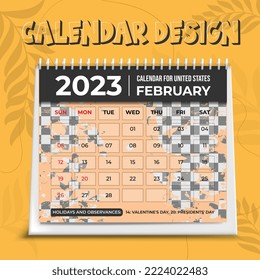 2023 calendar. Planner template. Desk schedule layout. Week starts Sunday. Yearly calendar organizer. Table monthly diary grid with month. Vector illustration. Horizontal design.