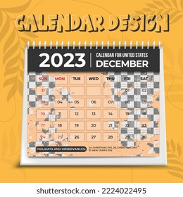 2023 calendar. Planner template. Desk schedule layout. Week starts Sunday. Yearly calendar organizer. Table monthly diary grid with month. Vector illustration. Horizontal design.