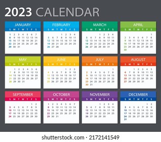 2023 calendar - Sunday to Monday - Vector template