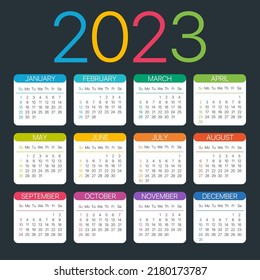2023 calendar - Sunday to Monday - Vector template