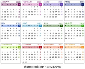2023 calendar template for agenda, planning, organizer with texts in english