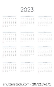 2023 calendar template in classic strict style. Monthly calendar individual schedule minimalism restrained design for business notebook. Week starts on sunday