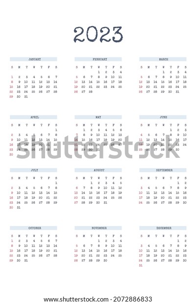 2023 Calendar Template Classic Strict Style Stock Vector (Royalty Free ...