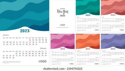 2023 Calendar template Design. Colorful 6 pages wall calendar design with a one color top page. Corporate Calendar design 2023.