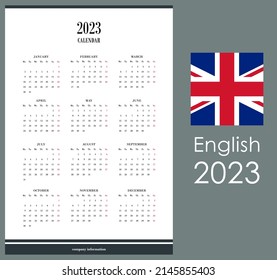 2023 calendar template. Simple black and white design. Week starts monday. 12 months on one page. Annual project. First, last page. Month's collection. Vector design. Electronic, phone, office design