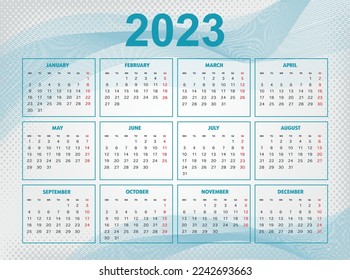 plantilla de calendario 2023. Ilustración vectorial.