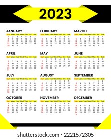 2023 Calendar Template, Vector Layout of a Simple Calendar with Week Start Sunday.