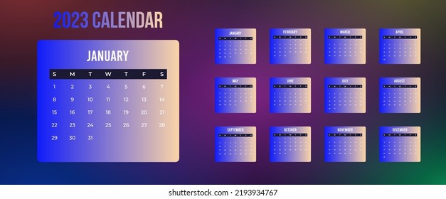 2023 Calendar template vector, Planner for 2023 year, Wall calendar 2023 year, Week Starts on sunday