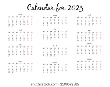 2023 Calendar Template Week Starts On Stock Vector (Royalty Free ...