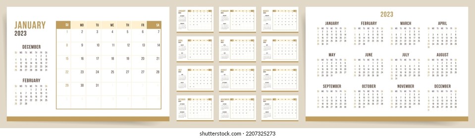 2023 Calendar Template Week Starts On Stock Vector (Royalty Free