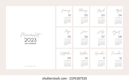 2023 Calendar Trendy Minimalist Style. minimal calendar planner design for printing template set of 12 pages desk calendar. vector illustration svg
