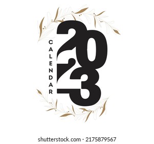 2023 Kalender Typografie Vorlage elegante flache schwarze Zahlen Blätter Vektor