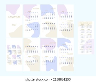 2023 calendar for usa. Calendar in a simple abstract style. Bonus calendar 2024. Calendar for the year of the rabbit