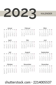 2023 calendar vector design template, simple and clean design.Calendar in German. The week starts on Monday.