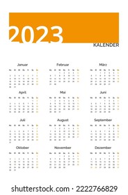2023 calendar vector design template, simple and clean design. Calendar in German. The week starts on Monday.