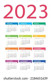 2023 Calendar Vector Illustration Week Starts Stock Vector (Royalty ...