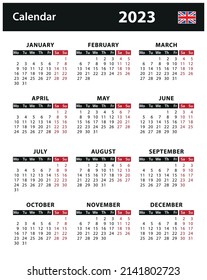 2023 Calendar - vector stock illustration. English version