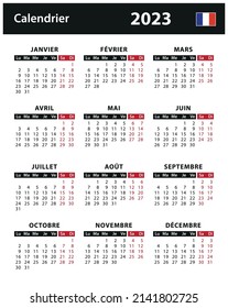 2023 Calendar - vector stock illustration. France, French version | Calendrier 2023 - illustration vectorielle stock. France, version française