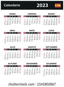 2023 Calendar - vector stock illustration. Spain, Spanish version | Calendario 2023 - ilustración vectorial de stock. España, versión en español