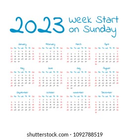 2023 Calendar Week Start On Sunday Stock Vector (Royalty Free) 1092788519