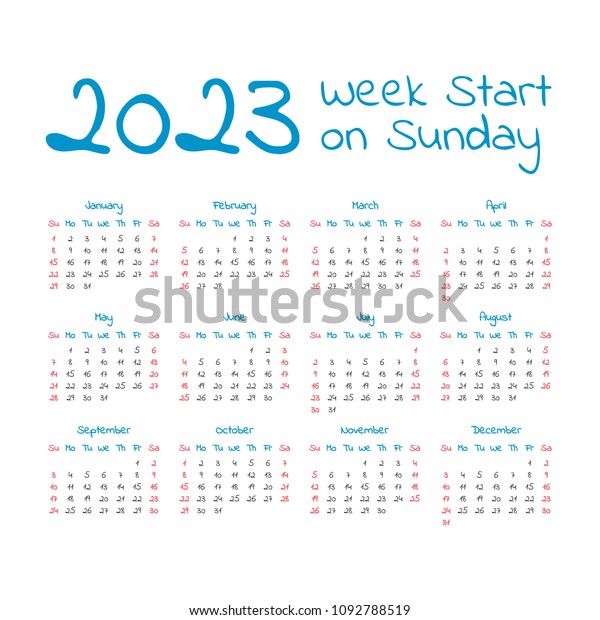 2023 Calendar Week Start On Sunday Stock Vector (Royalty Free) 1092788519