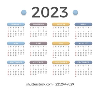 2023 Calendar Week Starts On Sunday Stock Vector (Royalty Free ...
