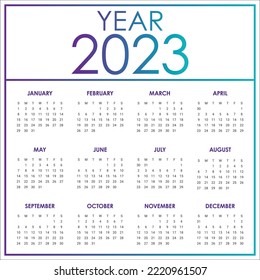 2023 calendar year vector design template, simple and clean design