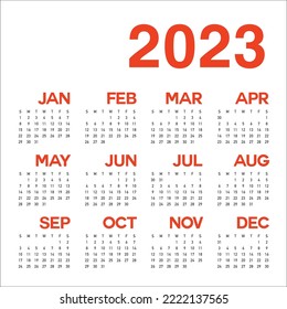 2023 calendar year vector design template, simple and clean design