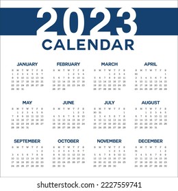 2023 calendar year vector design template, simple and clean design