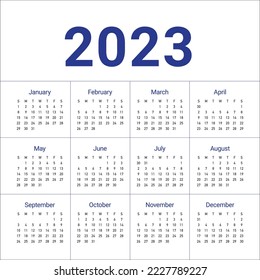 2023 calendar year vector design template, simple and clean design