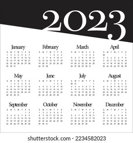 2023 calendar year vector design template, simple and clean design
