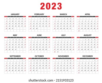 2023 Calendar year vector illustration. week starts on Sunday, Simple planner design template, desk calendar 2023 year, wall calendar 2023 template, print media, advertisement