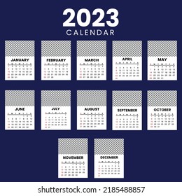 2023 Calendar year vector illustration. The week starts on Sunday. Annual calendar 2023 template. Calendar design in black and white colors, Sunday in red colors. Vector
