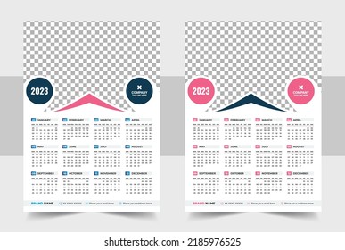 2023 Calendar year vector illustration. The week starts on Sunday. Annual calendar 2023 template. Colorful Year 2023 calendar horizontal vector design template, simple and clean design.