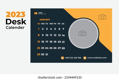 2023 Calendar year vector illustration. Annual calendar 2023 template. Calendar design in black and yellows colors, Sunday in red colors. Vector