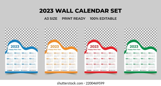 2023 Calendar year vector illustration. The week starts on Sunday. Annual calendar 2023 template. Calendar design in black and white colors, Sunday in red colors. Vector