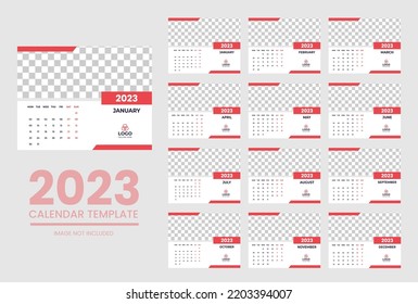 2023 Calendar year vector illustration. The week starts on Sunday. Annual calendar 2023 template. Calendar design