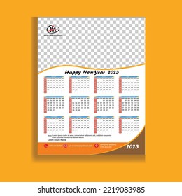2023 Calendar year vector illustration. The week starts on Sunday. Annual calendar 2023 template. Calendar design in black and white colors, Sunday in red colors.