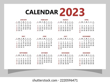 2023 Calendar year vector illustration. Annual calendar 2023 template.